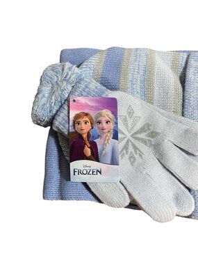 Disney Frozen Kids Light Blue Frozen Knit Hat & Glove Set with Pom Pom